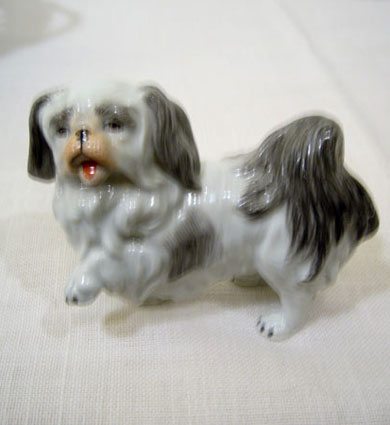 Dresden figurine of a pekingese dog - Elegant Findings Antiques