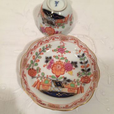 Close up of one of the rare Meissen demitasse cups and saucers