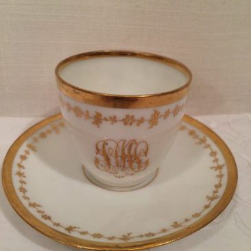 Five Ambrosious Lamb Dresden demitasse cups and saucers