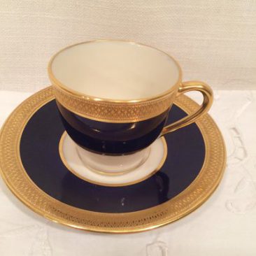 Twelve Lenox cobalt and gold demitasse cups and saucers, made for Tiffany and Company