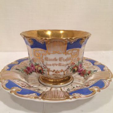 German oversized hand painted cup and saucer