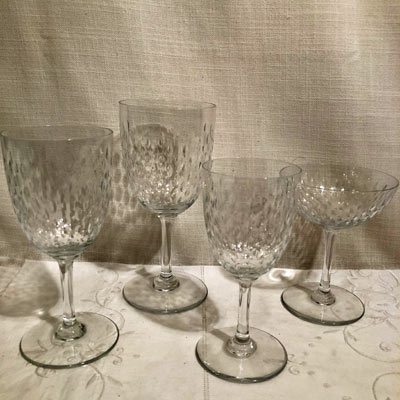 5x Crystal Wine Glasses Pineapple Cut Art Deco Glasses 